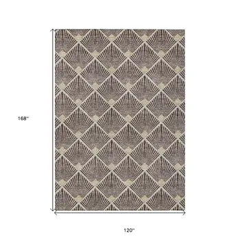 10' X 14' Brown And Beige Geometric Washable Indoor Outdoor Area Rug