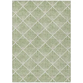3' X 5' Green Beige And Ivory Geometric Washable Indoor Outdoor Area Rug