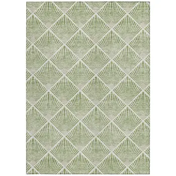 8' X 10' Green Beige And Ivory Geometric Washable Indoor Outdoor Area Rug