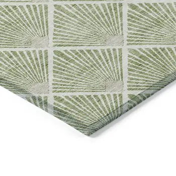 10' X 14' Green Beige And Ivory Geometric Washable Indoor Outdoor Area Rug