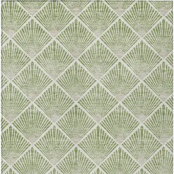 10' X 14' Green Beige And Ivory Geometric Washable Indoor Outdoor Area Rug