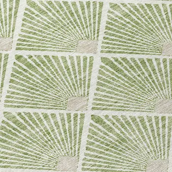 10' X 14' Green Beige And Ivory Geometric Washable Indoor Outdoor Area Rug