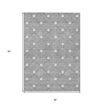 3' X 5' Gray And Ivory Geometric Washable Indoor Outdoor Area Rug