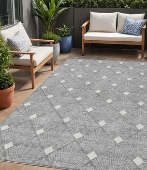 5' X 8' Gray And Ivory Geometric Washable Indoor Outdoor Area Rug