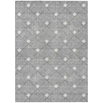5' X 8' Gray And Ivory Geometric Washable Indoor Outdoor Area Rug