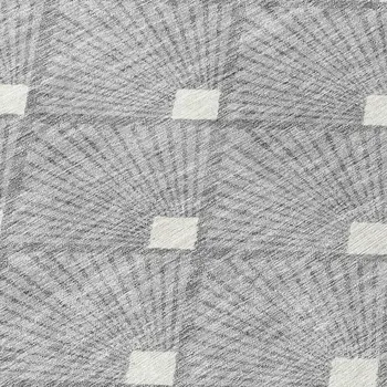 8' Gray And Ivory Round Geometric Washable Indoor Outdoor Area Rug