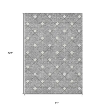 8' X 10' Gray And Ivory Geometric Washable Indoor Outdoor Area Rug