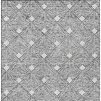 9' X 12' Gray And Ivory Geometric Washable Indoor Outdoor Area Rug