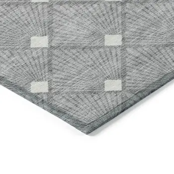 9' X 12' Gray And Ivory Geometric Washable Indoor Outdoor Area Rug