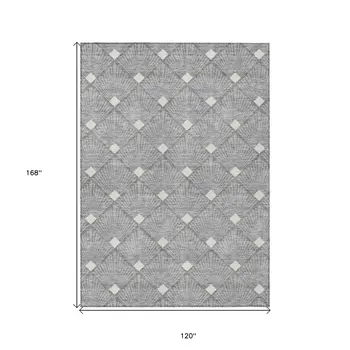 10' X 14' Gray And Ivory Geometric Washable Indoor Outdoor Area Rug