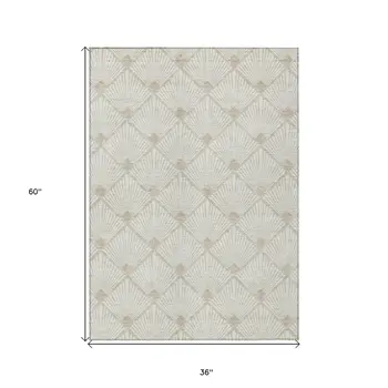 3' X 5' Ivory And Beige Geometric Washable Indoor Outdoor Area Rug