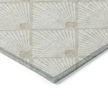 3' X 5' Ivory And Beige Geometric Washable Indoor Outdoor Area Rug