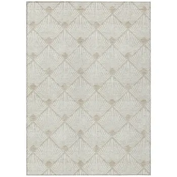 8' X 10' Ivory And Beige Geometric Washable Indoor Outdoor Area Rug