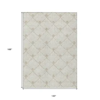10' X 14' Ivory And Beige Geometric Washable Indoor Outdoor Area Rug