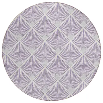 8' Lavender Gray And Ivory Round Geometric Washable Indoor Outdoor Area Rug