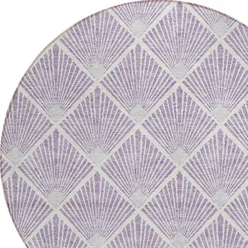 8' Lavender Gray And Ivory Round Geometric Washable Indoor Outdoor Area Rug