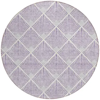 8' Lavender Gray And Ivory Round Geometric Washable Indoor Outdoor Area Rug