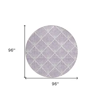 8' Lavender Gray And Ivory Round Geometric Washable Indoor Outdoor Area Rug