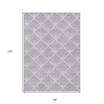 8' X 10' Lavender Gray And Ivory Geometric Washable Indoor Outdoor Area Rug