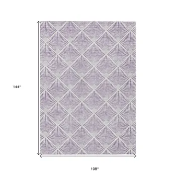 9' X 12' Lavender Gray And Ivory Geometric Washable Indoor Outdoor Area Rug