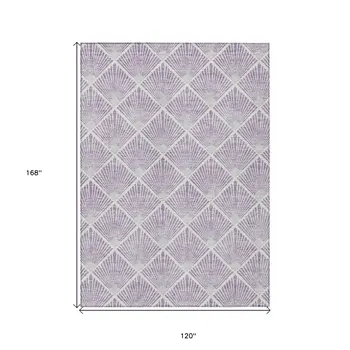 10' X 14' Lavender Gray And Ivory Geometric Washable Indoor Outdoor Area Rug