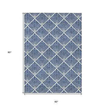 5' X 8' Navy Blue Gray And Ivory Geometric Washable Indoor Outdoor Area Rug