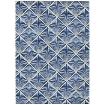 9' X 12' Navy Blue Gray And Ivory Geometric Washable Indoor Outdoor Area Rug