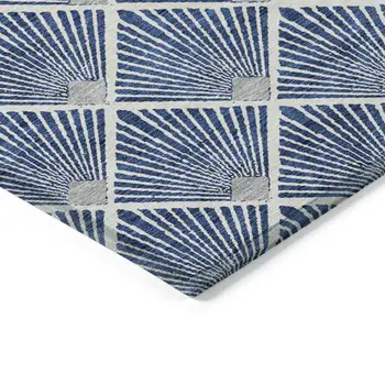10' X 14' Navy Blue Gray And Ivory Geometric Washable Indoor Outdoor Area Rug