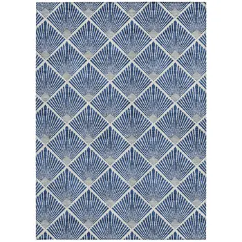 10' X 14' Navy Blue Gray And Ivory Geometric Washable Indoor Outdoor Area Rug