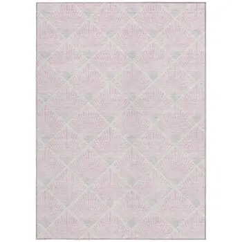 5' X 8' Pink Gray And Ivory Geometric Washable Indoor Outdoor Area Rug