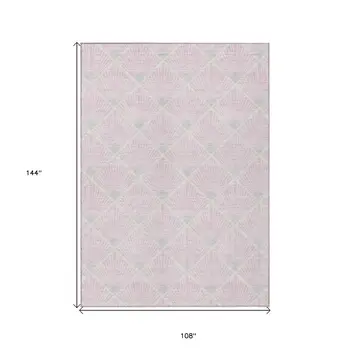 9' X 12' Pink Gray And Ivory Geometric Washable Indoor Outdoor Area Rug