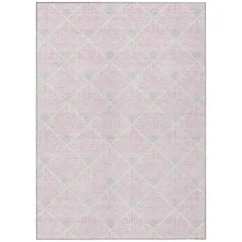 9' X 12' Pink Gray And Ivory Geometric Washable Indoor Outdoor Area Rug