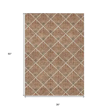 3' X 5' Brown Copper And Beige Geometric Washable Indoor Outdoor Area Rug