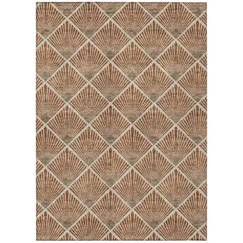5' X 8' Brown Copper And Beige Geometric Washable Indoor Outdoor Area Rug