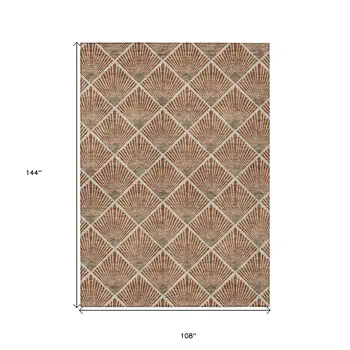 9' X 12' Brown Copper And Beige Geometric Washable Indoor Outdoor Area Rug