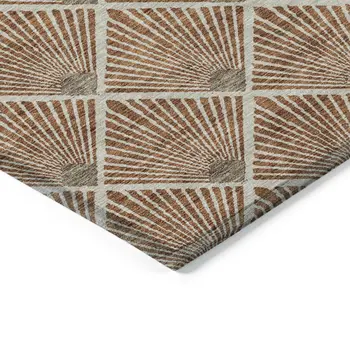 9' X 12' Brown Copper And Beige Geometric Washable Indoor Outdoor Area Rug