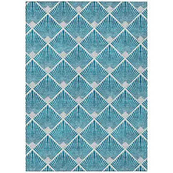 3' X 5' Teal Blue And Ivory Geometric Washable Indoor Outdoor Area Rug