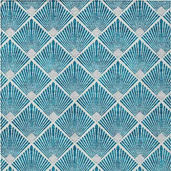 3' X 5' Teal Blue And Ivory Geometric Washable Indoor Outdoor Area Rug