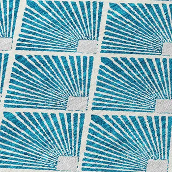 8' X 10' Teal Blue And Ivory Geometric Washable Indoor Outdoor Area Rug