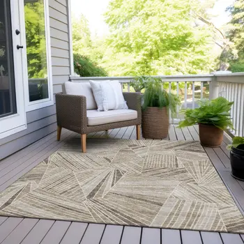 3' X 5' Beige Brown And Ivory Geometric Washable Indoor Outdoor Area Rug