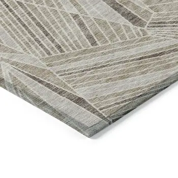 8' X 10' Beige Brown And Ivory Geometric Washable Indoor Outdoor Area Rug