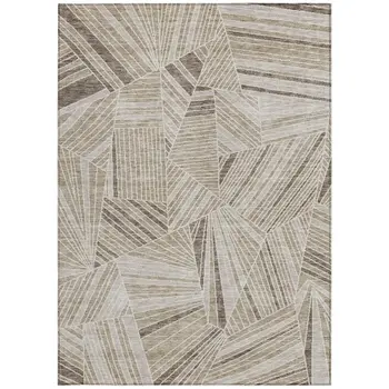 9' X 12' Beige Brown And Ivory Geometric Washable Indoor Outdoor Area Rug