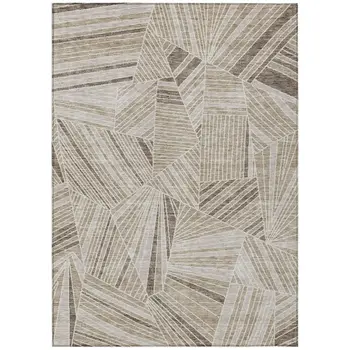 9' X 12' Beige Brown And Ivory Geometric Washable Indoor Outdoor Area Rug