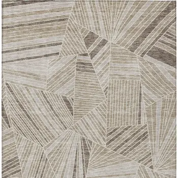 9' X 12' Beige Brown And Ivory Geometric Washable Indoor Outdoor Area Rug