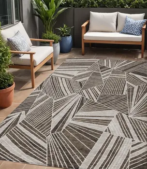 5' X 8' Brown And Beige Geometric Washable Indoor Outdoor Area Rug