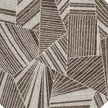8' Brown And Beige Round Geometric Washable Indoor Outdoor Area Rug