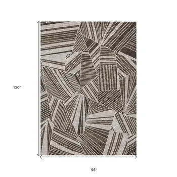 8' X 10' Brown And Beige Geometric Washable Indoor Outdoor Area Rug