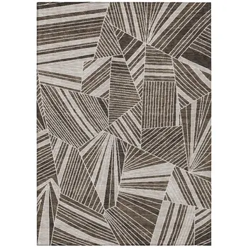 8' X 10' Brown And Beige Geometric Washable Indoor Outdoor Area Rug