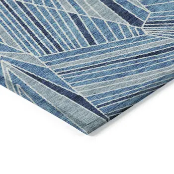5' X 8' Blue And Teal Blue Geometric Washable Indoor Outdoor Area Rug