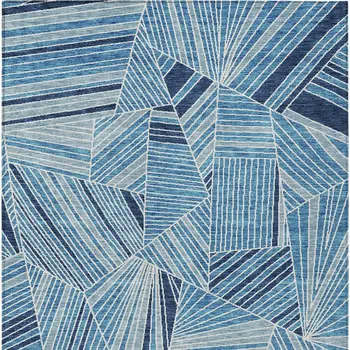 8' X 10' Blue And Teal Blue Geometric Washable Indoor Outdoor Area Rug